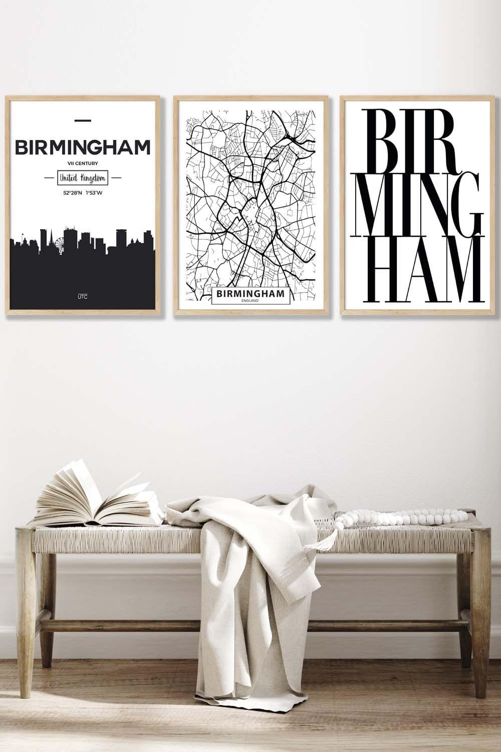 BIRMINGHAM Skyline Street Map City Prints Framed Wall Art - Large